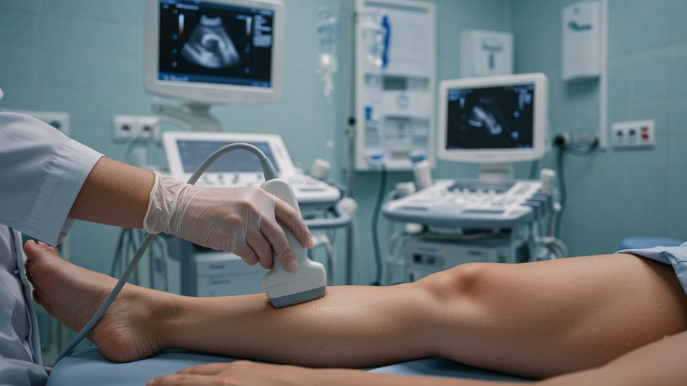Un medico effettua uneEcografia muscolo-tendinea a un paziente