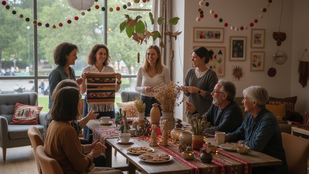 Le decorazioni come supporto relazionale - gruppo di persone riunite intorno al tavolo per le feste natalizie