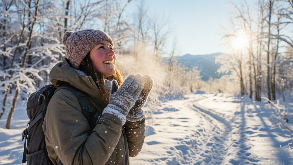 Perché uscire al freddo fa bene alla salute - ragazza sotto la neve che sorride