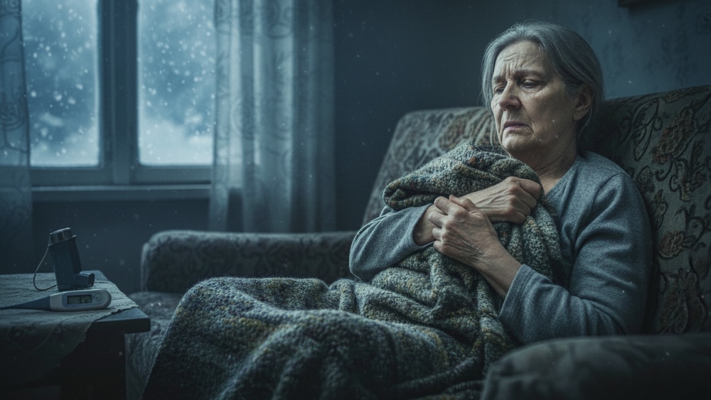 Signora anziana malata sul divano sofferente